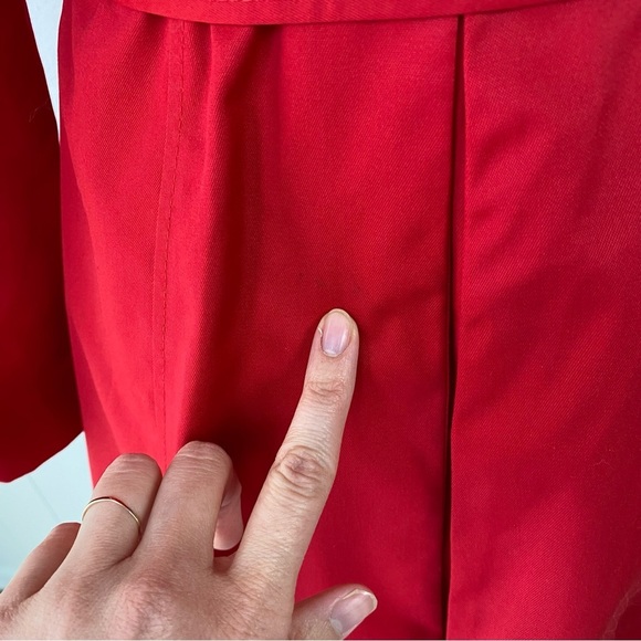 H&M Trench Coat Womens Sz 4 Cherry Red Double Breasted Jacket Tie Waist Flared - Picture 9 of 16